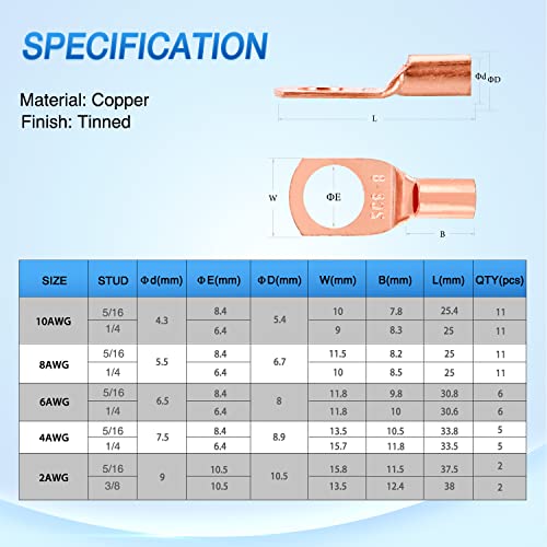 Image of Nilight 150PCS Copper Wire Lugs and Heat Shrink Tubing 2 4 6 8 10 AWG Heavy Duty Battery Terminal Crimp Connectors 70 PCS 80 3:1 Heatshrink Assortment Kit