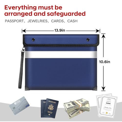 Image of Fireproof Bag Dual Reflective Strips, Waterproof Zipper, 5200F Heat | Fireproof Waterproof Bag, 13.9x10.6 Inch with Hand Strap for Cash, Documents, Jewelry & Valuables at Home, Office or Travel