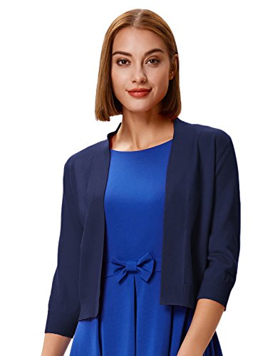 Grace Karin Women's Soft Knit Cardigan Vintage Shrug Open Front Cropped Sweaters For Dress (Navy,S) #TOP1