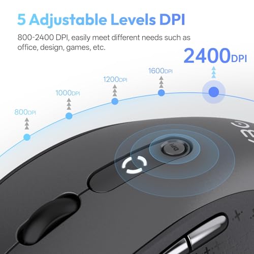 XBG B15 Tri-Mode Wireless Mouse, Bluetooth 5.0/4.0 & 2.4G, 5 Adjustable DPI, Type-C Rechargeable with 3-Level Battery Indicator, Ergonomic Silent Design for Office/Laptop/Travel — view 4