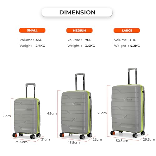 Image of Nasher Miles Cannes Hard-Sided Polypropylene Check-in Luggage 28 inch | 75cm | 8 Wheels Large Trolley Bag for Travel | Suitcase (Grey Neon Green)