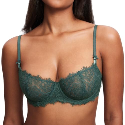 Image of DOBREVA Women's Balconette Sexy Unlined Bra Lace Push Up Plus Size Bras See Through Underwire