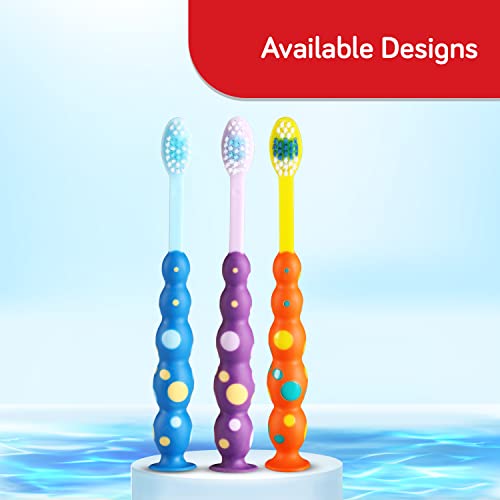 Image of LuvLap Bubbles Kids Manual Toothbrush with Soft Bristles, BPA Free, Suction Cup, 33 tuft bristles,Multicolor Boys & Girls Toddler Toothbrush, 18M+