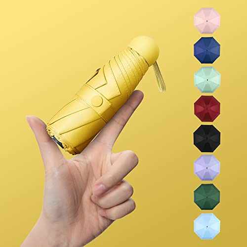 Time Lover Mini Windproof Folding Umbrella, Light Compact Parasol, Portable Travel Sun&Rain Small Umbrella (Yellow) #TOP1