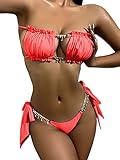 BIKINX Women's Sexy Bandeau Thong Jewelry Bikini Set Tie Side Bottom Two Piece Swimsuit Bathing Suit Cherry