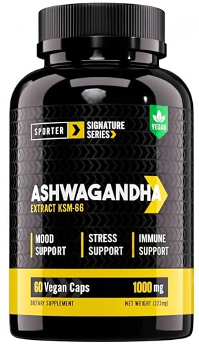 Sporter - Ashwagandha 1000mg KSM66-60 Vegan Capsules with Pure Organic Ashwagandha - For Mood Immune & Mindful Support