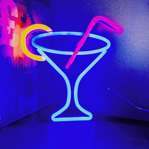 Image of Led Cocktails Neon Sign, Wine Glass Neon Light Battery and USB Dual Powered Night Light Signs for Wall Decor, Cocktails Night Lamp for Club, Bar Cart Accessories Decor
