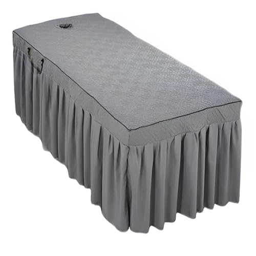 Massage Table Skirt with Hole Quilted Pattern Massage Table Cover Thickened Massage Linens Massage Fitted Sheet Massage Face Rest Cover with Hole Sutiable for Beauty 75x31.5 (Grey)