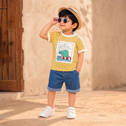 Image of Krishn Creations Kids Clothes for Boys | Cotton Printed Half Sleeve T-shirt and Shorts Baby Boy Dress | Casual Wear Kids Clothes