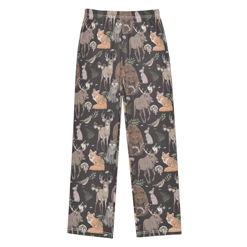 Deer Bear Fox Boys Long Pants Soft Trousers Elastic Waist Kids Lounge Bottoms with Pockets S-XL