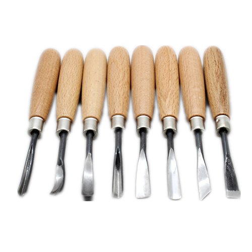 Evinis Wood Sculpture Carving Chisel Tool Set DIY Art Craft, 8 Piece Professional DIY Art Craft Woodworking Sculptural Gouges Hand Carbon Steel Wood Carving Chisel Tools Knife Kit Set