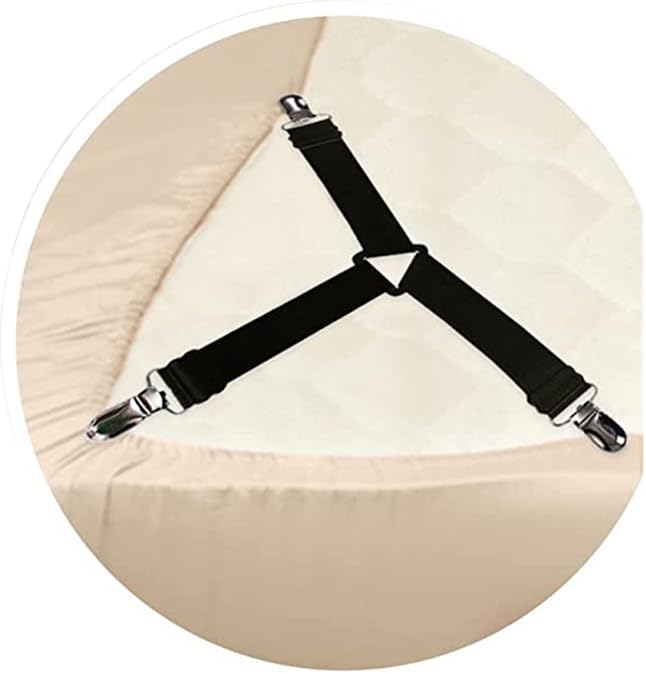 Miniatura 8 de 8 correas para sábanas  Correas ajustables triangulares elásticas para sábana bajera, clips de sábanas chapados en níquel de primera calidad para