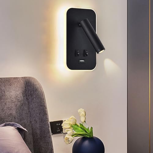 Lámpara de pared con USB carga LED y rotación interior para decoración