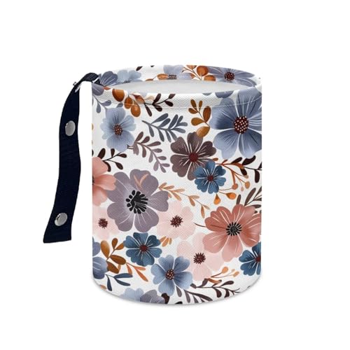 Image of Colorful Flower Mini Car Trash Bin with Adjustable Buttons Car Garbage Can Multipurpose Car Storage Bag Collapsible Reusable