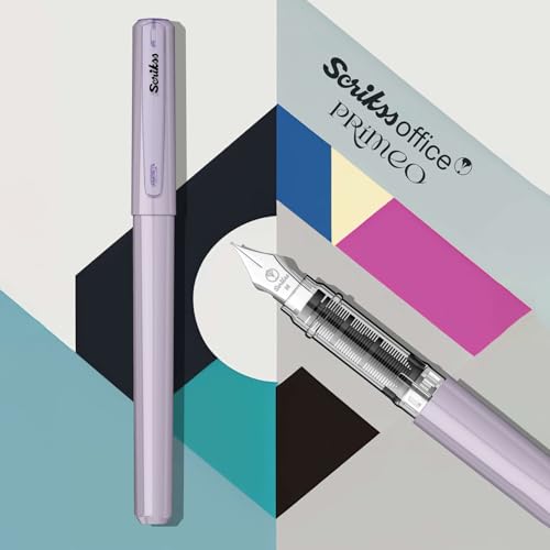 Image of Scrikss Primeo Medium Nib Fountain Pen | 3 Cartridges Included | Stainless Steel Nib & ABS Body | Lilac | in Blister Pack