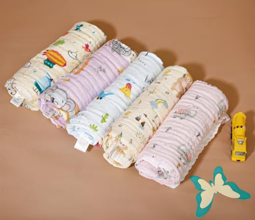 Image of Cotton Muslin Baby Bath Towel Super Soft Bathing Towel for Newborn Highly Absorbent, Kids Boys and Girls Multicolor Size 55 x110 cm (Color May Vary)