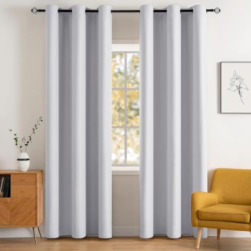 Image of MIULEE Greyish White Blackout Bedroom Curtains 90 Inch Long Light Blocking | Grommet Top, Room Darkening Window Drapes, Privacy Protection, Thermal Insulated, Heat Blocking