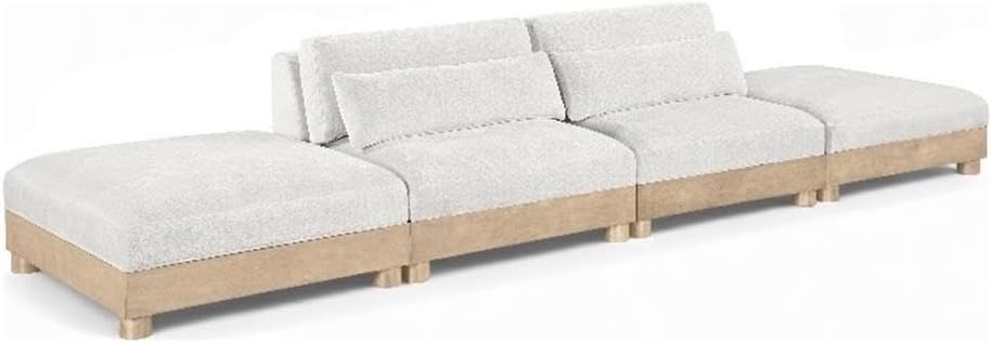 BOWERY HILL Contemporary Modular Sofa, 160 in, Cream Chenille Fabric, 4-Piece Set, Solid Wood Inner Frame, Art Deco Design, Infinite Configurations, Natural Oak Finish, Upholstered Seating for Living