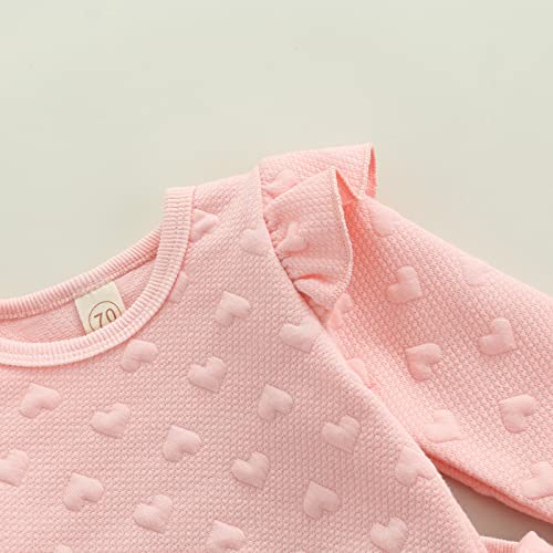 Newborn Baby Boy Girl Clothes Gender Neutral Sweatsuit Unisex Solid Outfit Long Sleeve Warm Pullover Pant Set (Pink-Hearts, 6-12 Months) #TOP4