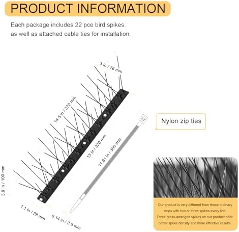 OFFO Bird Spikes Pre-Assembled Cover 24 Feet/7.3 Meters for Pigeons Small Birds, Durable Spikes with Stainless Steel, Bird Spikes for Fence Roof Mailbox Window Matte Black - 4