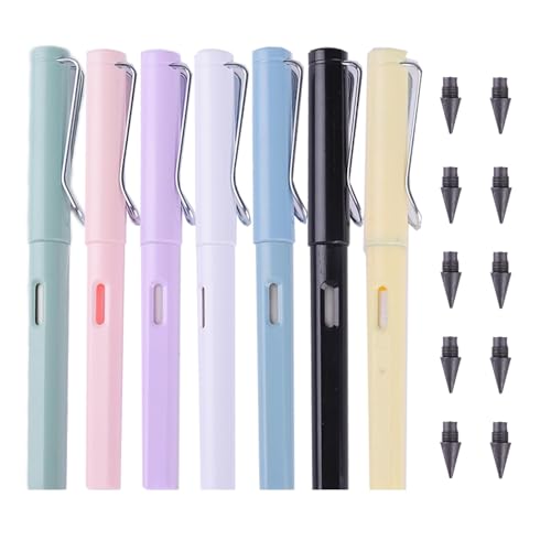 Pack de 7 Lápices Infinitos sin Afilar - Lápiz Infinito Recargable con 10 Minas Intercambiables, Ecológico para Escuela, Oficina, Niños y Adultos (Colores Retro y Pastel)