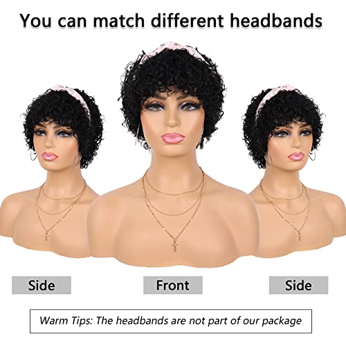 Guree Hair Glueless Wear And Go Wig Curly Wig With Bangs Short Human Hair Wigs For Black Women Glueless Brazilian Wet & Dry Cute Curly Wigs For Daily Use (4 Inch) #TOP5