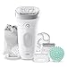 Braun Silk-épil 7 SkinSpa 7-081 All in One Wet & Dry Epilator, Exfoliation Brush, Massage Pad, Wide Head, Shaver & Trimmer Head, German Made, +6 Extras, Rechargeable Hair Removal Device - White