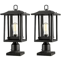 Beionxii Outdoor Post Lights, Large Exterior Lamp Post Light Fixture with Pier Mount Base, Black Cast Aluminum w/Clear Glass (19