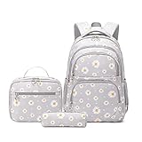Kit de Mochila Escolar Juvenil Menina Estojo Lancheira Mochila Escolar Infantil Impermeável de Grande Capacidade para estudante viagem (Cinza)