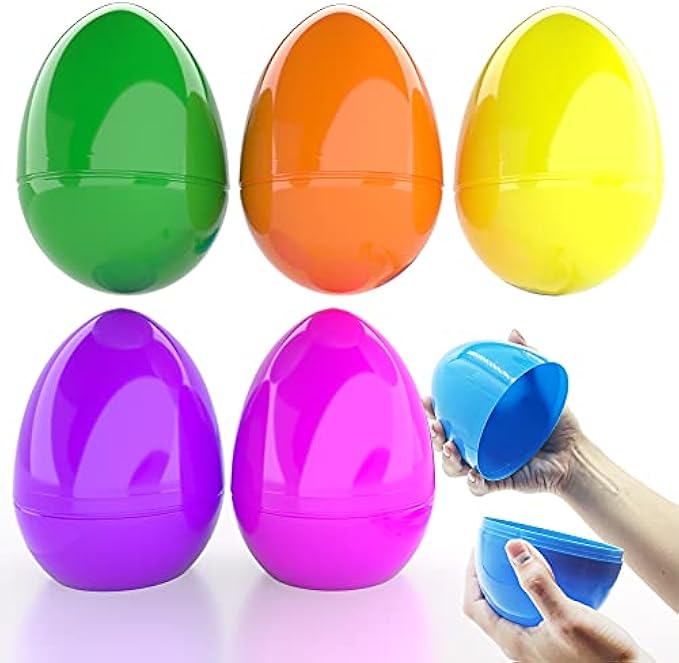 Jumbo Fillable Easter Eggs Colorful Bright Plastic Easter Eggs, Stands Upright, Perfect For Easter Egg Hunt, Surprise Egg, Easter Hunt, Assorted Colors, 6" Giant Fillable Eggs (6-Pack)