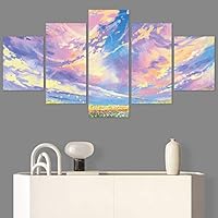 SIGNWIN 5 Panel Canvas Wall Art Modern Art Bohemian Bouquet Colorful Cool Floral Group Multicolor Photography Realism for Home Decorations Ready to Hang - 60