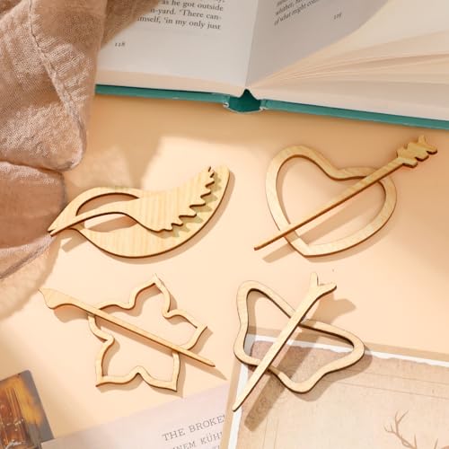 Image of Weysat 4 Pcs Shawl Pin Wooden Brooch Retro Cute Flower Heart Bird Daisy Pins and Sticks Vintage Creative Cartoon Shawl Clasp Aesthetic Lapel Badges Scarf Sweater Clip for Women Fashion Jewelry Gift