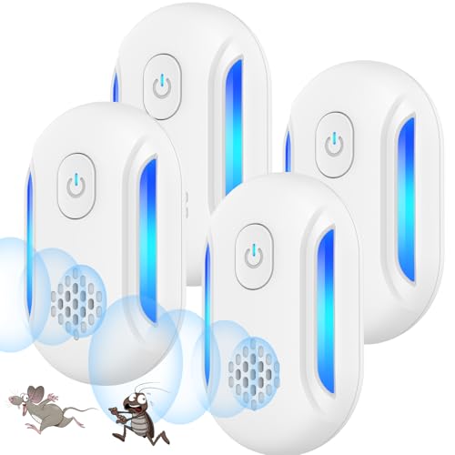 2025 Strongest Ultrasonic Rat Repellent, 4PCS Mouse Repeller Plug In for Indoor Use, Effective Rodent Repellent for Mice, Rats, Spiders, Cockroaches - Radiation Free