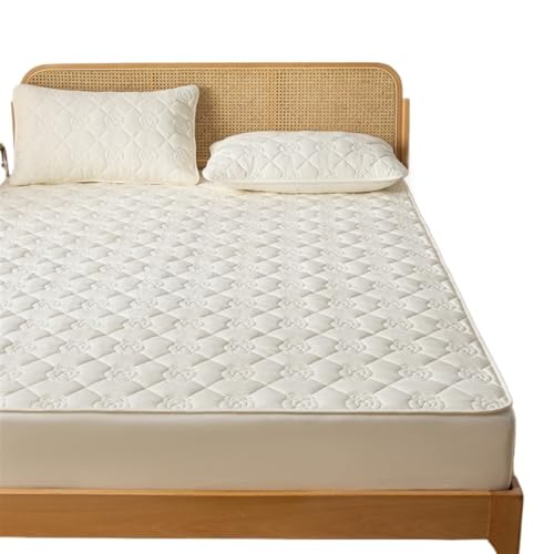 Sábana Ajustable Impermeable, Funda de colchón Acolchada, Protector de colchón for Funda de colchón Doble de tamaño Completo para el Dormitorio, el colchón(White,160x200x30cm)