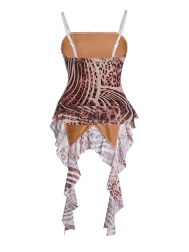 Verdusa Women's Cheetah Floral Ruffle Tube Top Y2K Strapless Backless Fitted Tops2