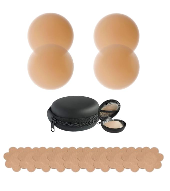 2 Pair Reusable Nipple Covers and 10 Pcs Disposable Nipple Pasties for Fashion,Comfortable Invisible Adhesive Silicone Pasties for Women-image-29