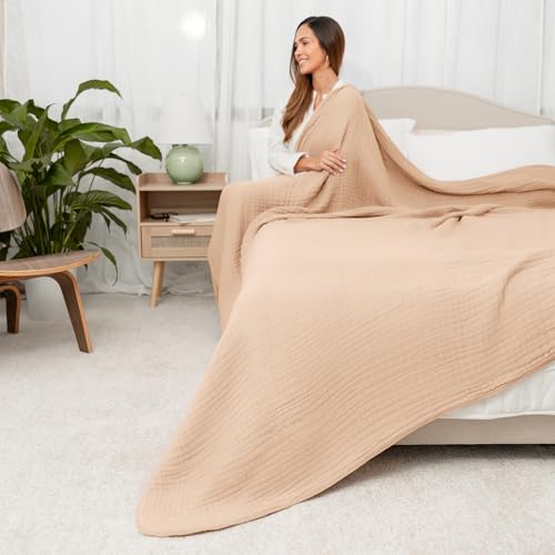 Image of Comfy Cubs Muslin Blanket for Adults King 108 inch x 90 inch - 6 Layer Soft, Breathable & Lightweight Muslin Adult Blanket - Machine Washable & Designed in The US Bedding for All Seasons - Cream
