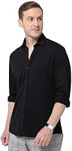 Solid Pure Cotton Shirt for Men, Full Sleeve, Spread Collar, Slim Fit Textured Mens Formal Shirt for Office, Everyday Wear, Casual, Soft & Breathable Fabric (in, Alpha, M) Black