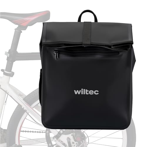 Wiltec enkele fietstas met 22 l opbergruimte, zwarte tas voor bagagedrager, waterbestendige fietstas van PVC 500D