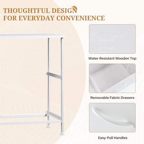Image of Nightstand, 2 Drawer Dresser Bedside Storage Furniture, Small Dresser with 2 Drawers, End Table with Fabric for Bedroom, Closet, Entryway, College Dorm, White