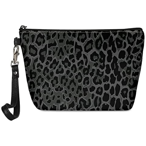 LedBack Black Gray Leopard Print Makeup Bag for Women Ladies,Soft Travel Cosmetic Bag Toiletry Bag Organizer Pouch Purse Travel Accessories Cover