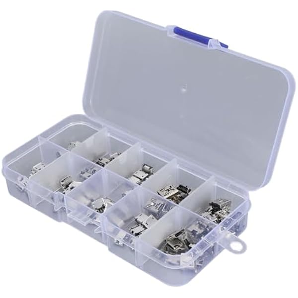 Generic 100 szt. Odpornego na Zużycie Złącza Micro USB Typu B Mini żeńskie Gniazdo Jack Zestaw do Produktów Cyfrowych, materiał ze Stali Nierdzewnej, do Odtwarzaczy MP3, Aparatów Fotograficznych, PDA