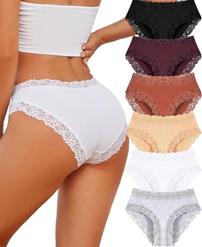 ALL OF SHE Biancheria Intima in Cotone da Donna Slip in Pizzo da Donna Hipster in Cotone Biancheria Intima Brasiliana Morbida Confezione da 6 Pezzi