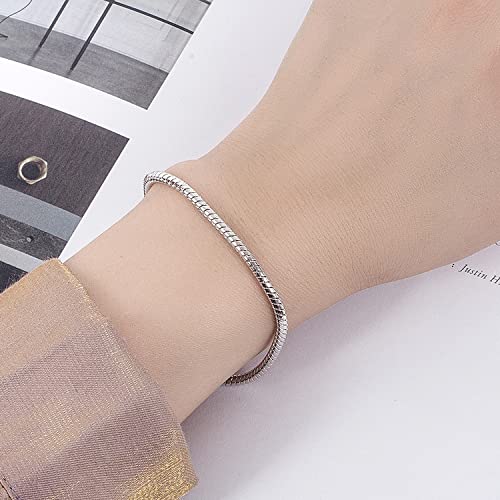 Dankadi Italy Smooth 3Mm 4Mm Round Snake Chain Bracelet Solid 925 Sterling Silver Men Women Teen Boy Girls 6.3" 6.7" 7" 7.5" 8" 8.5" 9" 9.5" Bangle Charm Jewelry Gift (3Mm, 6.3 Inches) #TOP1