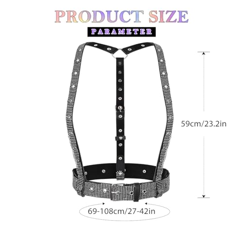 Asooll Punk Leather Waist Belts Black Adjustable Crystal Dresses Belt Rave Party Women Belt for Women2