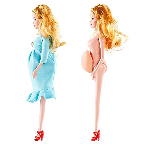 Funpa Pregnant Doll Have A Baby In Her Tummy Mom Doll Pregnant Mom Toy With Baby Doll Trolley (Blue) #TOP5
