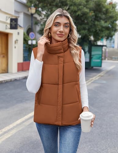 Zeagoo Puffer Vest Women Stand Collar Sleeveless Fall Jackets Zip Up Puffy Outerwear Quilted Gilet Winter Pocket Outfits3