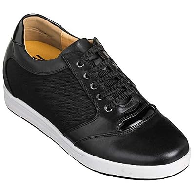 TOTO Men's Invisible Height Increasing Elevator Shoes - Black Leather/Mesh Lace-up Casual Fashion Sneakers - 3.2 Inches Taller - A53272 - Size 6 D(M) US