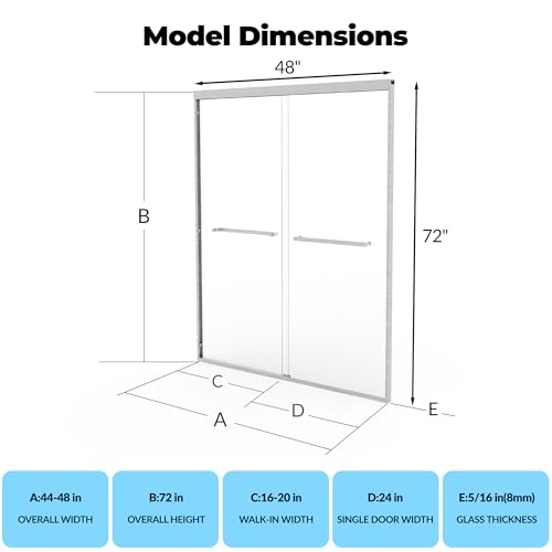 Image of GarveeTech 44 inch-48 inch W x 72 inch H Double Sliding Shower Door - Semi-Frameless Bypass Bathroom Door with 5 /16 inch(8mm) Tempered Glass, Brushed Nickel Finish, for Walk-in Shower & Bathroom