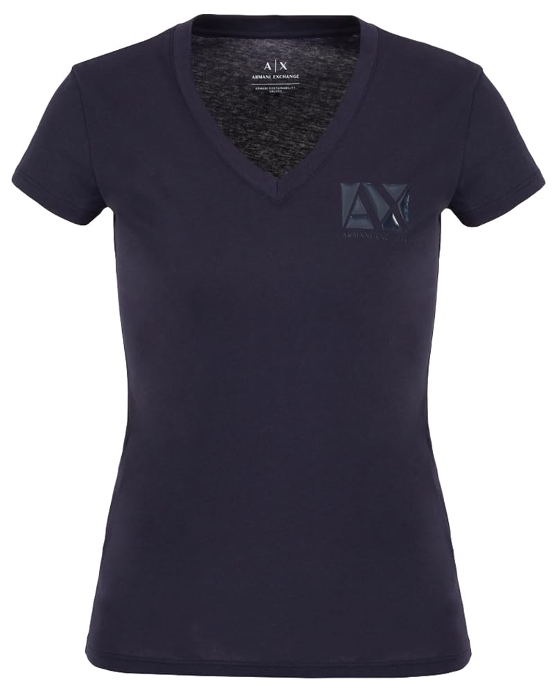 Armani Exchange Women's Essential V-Neck Cotton Jersey Logo T-Shirt, Blueberry Jelly, XS